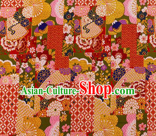 Asian Japanese Traditional Fabric Red Brocade Silk Material Classical Pattern Design Satin Drapery