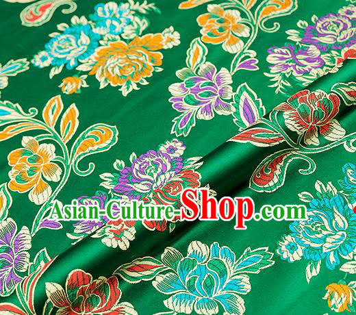 Traditional Chinese Tang Suit Silk Fabric Green Brocade Material Classical Peony Pattern Design Satin Drapery