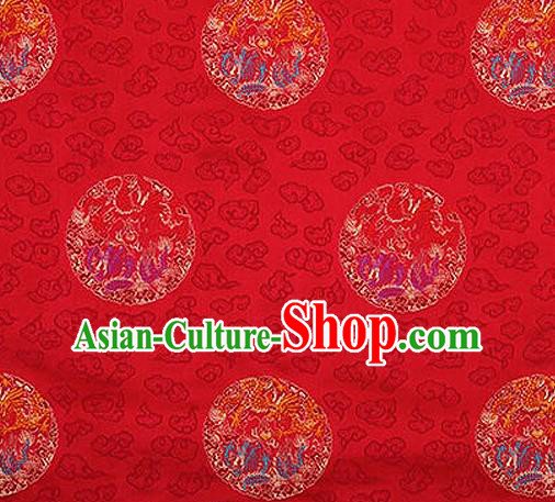 Traditional Chinese Tang Suit Silk Fabric Red Brocade Material Classical Round Dragons Pattern Design Satin Drapery