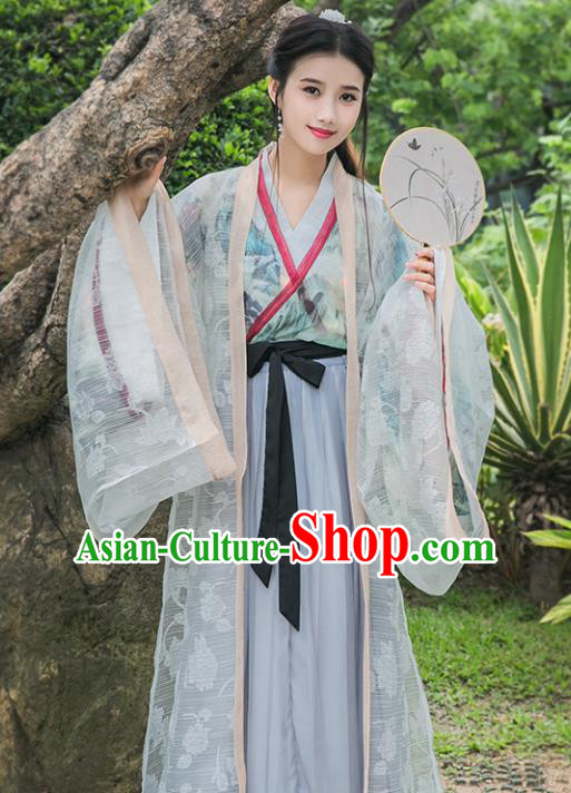 Chinese Ancient Jin Dynasty Princess Embroidered Costumes Palace Lady Hanfu Dress for Rich Women