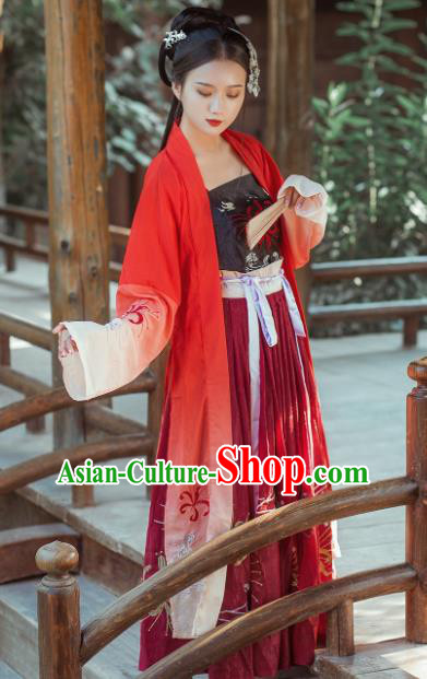 Chinese Ancient Tang Dynasty Princess Embroidered Costumes Palace Lady Hanfu Dress for Rich Women