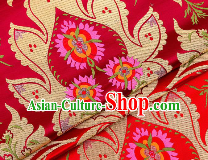 Asian Chinese Traditional Satin Fabric Tang Suit Purplish Red Brocade Silk Material Classical Pattern Design Drapery