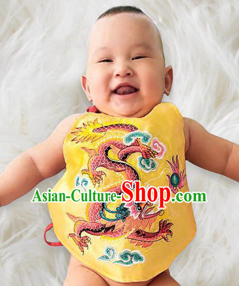 Chinese Classical Yellow Brocade Bellyband Traditional Baby Embroidered Dragon Stomachers for Kids