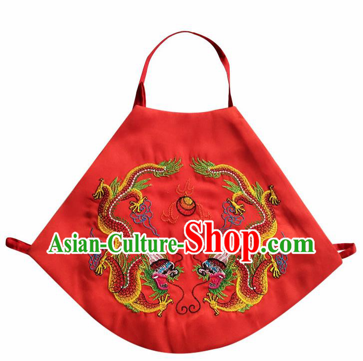 Chinese Classical Red Brocade Bellyband Traditional Baby Embroidered Double Dragons Stomachers for Kids