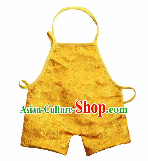 Chinese Classical Yellow Brocade Bellyband Traditional Baby Embroidered Dragons Pantyhose Stomachers for Kids