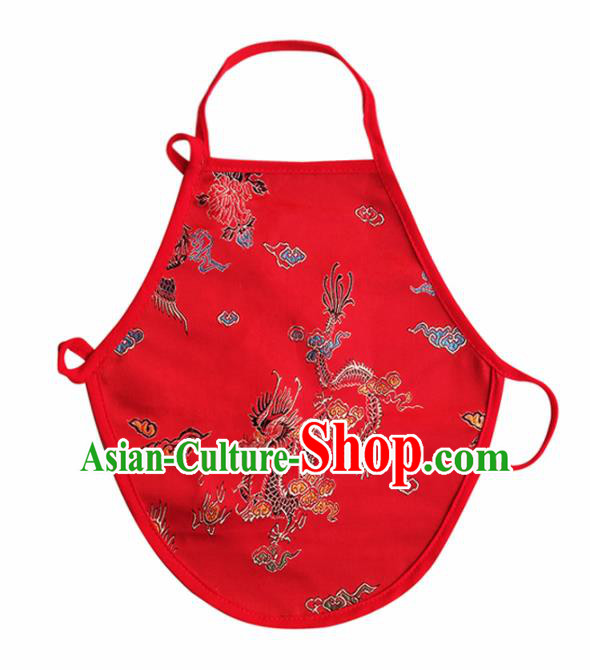 Chinese Classical Brocade Bellyband Traditional Baby Embroidered Dragon Red Silk Stomachers for Kids