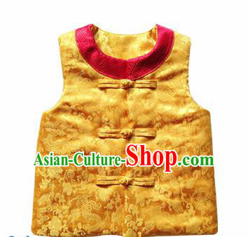 Chinese Classical Yellow Brocade Vest Traditional Baby Embroidered Cotton-Padded Waistcoat for Kids