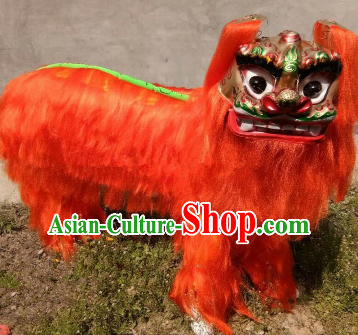 Chinese Traditional Lion Dance Orange Fur Costumes Spring Festival Lion Dance Props for Kids