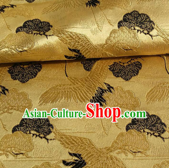 Asian Chinese Traditional Fabric Golden Brocade Silk Material Classical Cranes Pattern Design Satin Drapery