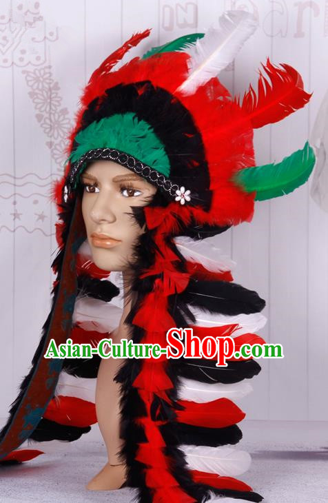 Halloween Catwalks Apache Chief Deluxe Feather Headdress Cosplay Thanksgiving Day Primitive Tribe Feather Hat for Adults