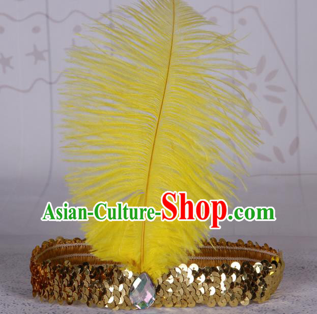Top Grade Catwalks Headwear Halloween Cosplay Hair Accessories Yellow Feather Hair Clasp