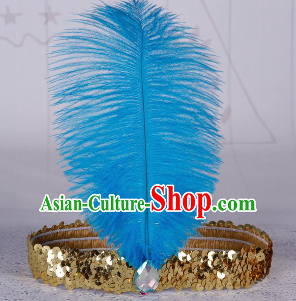 Top Grade Catwalks Headwear Halloween Cosplay Hair Accessories Blue Feather Hair Clasp