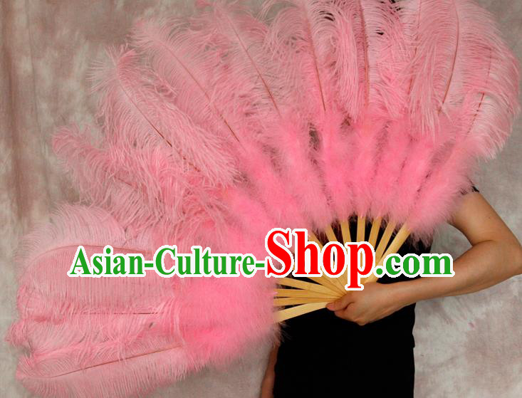 Top Grade Pink Feather Fans Halloween Cosplay Folding Fans Belly Dance Fan