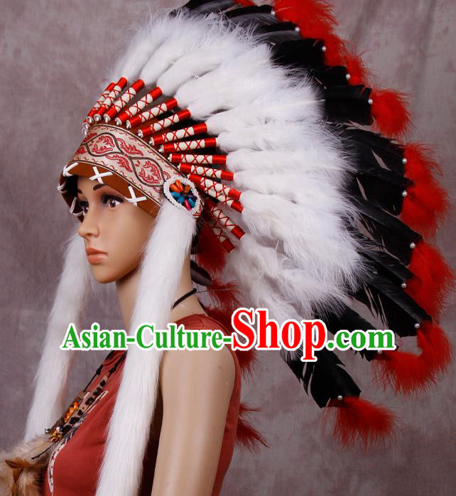 Halloween Donald Catwalks Deluxe White Feather Headdress Cosplay Apache Knight Feather Hat for Adults