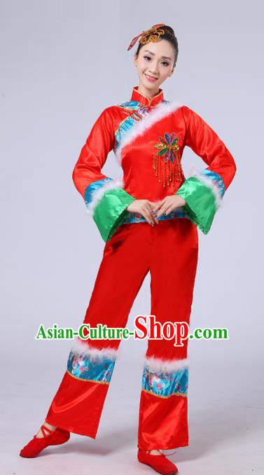 Chinese Traditional Classical Dance Costumes Folk Dance Fan Dance Red Clothing for Women