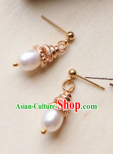Traditional Chinese Earrings Ancient Handmade Palace Lady Pearl Ear Accessories for Women