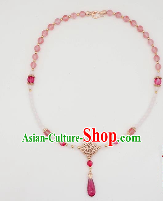 Traditional Chinese Necklace Ancient Handmade Palace Lady Pink Beads Necklet Accessories for Women