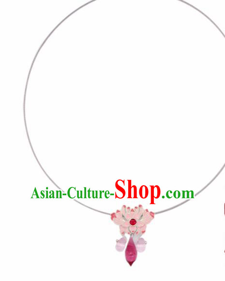 Traditional Chinese Handmade Pink Lotus Necklace Ancient Necklet Accessories for Women