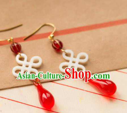 Traditional Chinese Handmade Red Agate Earrings Ancient Lucky Knot Eardrop Accessories for Women