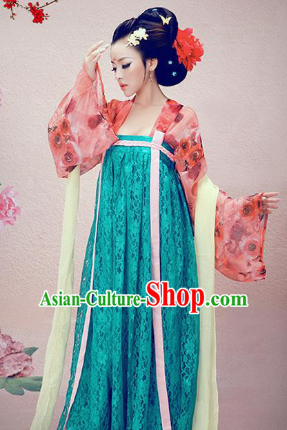 Chinese Traditional Tang Dynasty Court Lady Consort Costumes Ancient Imperial Consort Hanfu Dress and Headpiece for Women