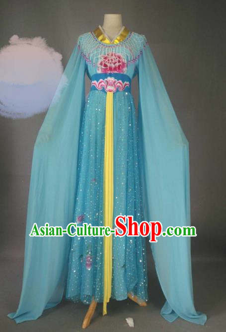 Chinese Traditional Peking Opera Princess Blue Costumes Ancient Fairy Dress for Adults