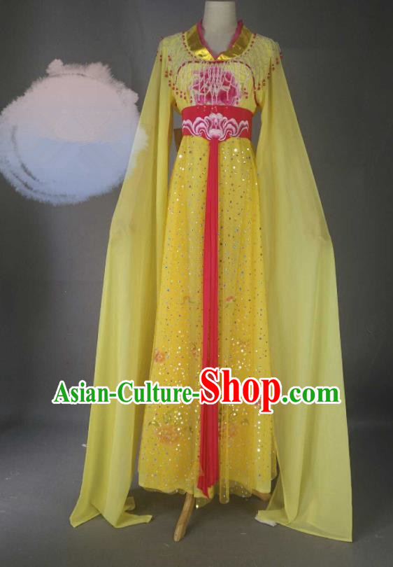 Chinese Traditional Peking Opera Princess Yellow Costumes Ancient Fairy Dress for Adults