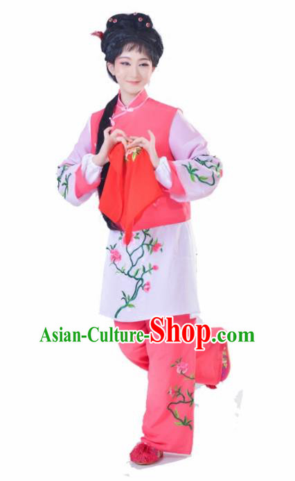 Chinese Traditional Peking Opera Mui Tsai Pink Costumes Ancient Young Lady Dress for Adults