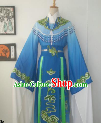 Chinese Traditional Peking Opera Diva Princess Costumes Ancient Beijing Opera Blue Dress for Adults