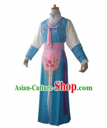Chinese Traditional Peking Opera Maidservants Blue Costumes Ancient Beijing Opera Diva Dress for Adults