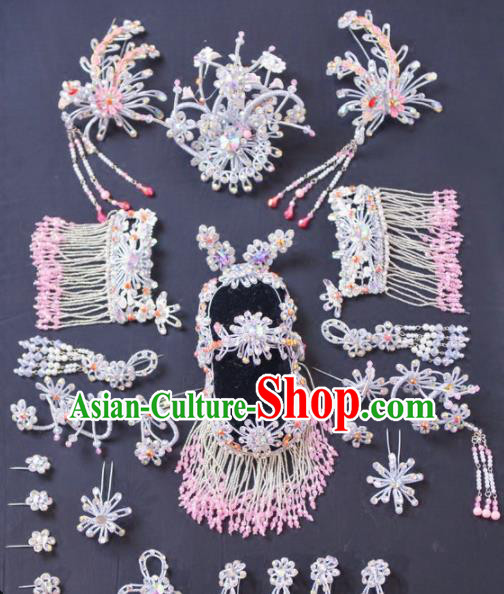 Chinese Traditional Peking Opera Diva Hair Accessories Ancient Princess Pink Hairpins Headwear for Adults