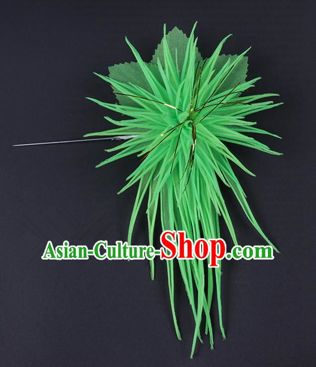 Chinese Traditional Peking Opera Hair Accessories Ancient Green Chrysanthemum Hairpins for Women