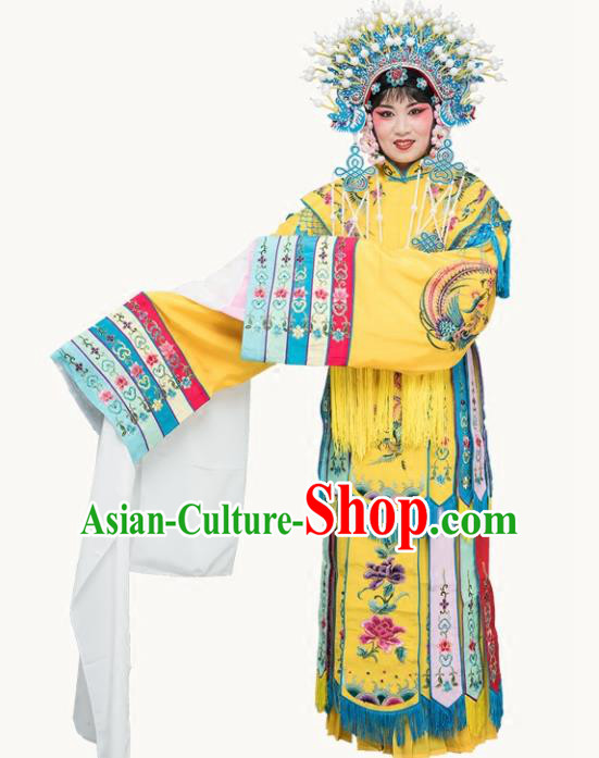 Chinese Traditional Beijing Opera Actress Costumes Ancient Imperial Consort Yellow Embroidered Dress for Adults
