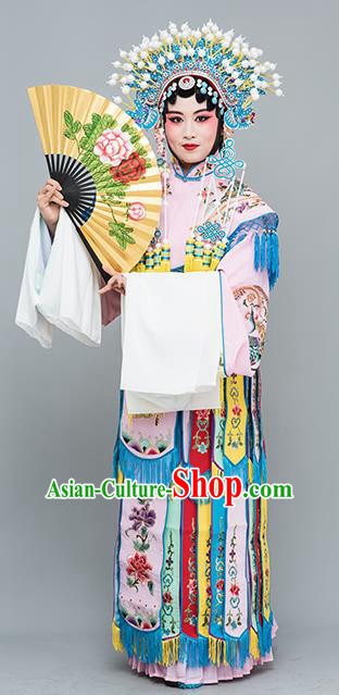 Chinese Traditional Beijing Opera Actress Costumes Ancient Imperial Consort Pink Embroidered Dress for Adults