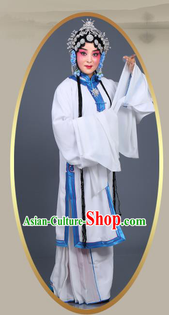 Chinese Traditional Beijing Opera Actress Costumes Ancient Young Mistress White Dress for Adults