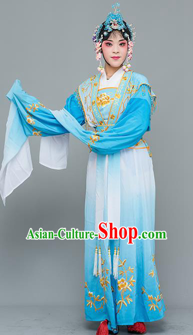 Chinese Traditional Peking Opera Nobility Lady Costumes Ancient Peri Blue Dress for Adults