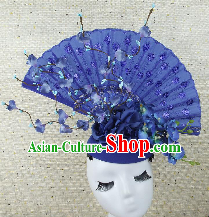 Handmade Halloween Cosplay Hair Accessories Chinese Stage Performance Blue Hair Clasp Headwear for Women