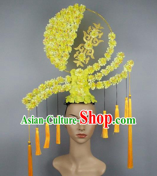 Handmade Halloween Queen Yellow Flowers Hair Accessories Chinese Stage Performance Hair Clasp Headdress for Women