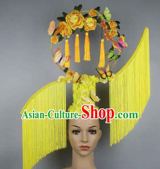 Handmade Halloween Queen Yellow Tassel Hair Accessories Chinese Stage Performance Hair Clasp Headdress for Women