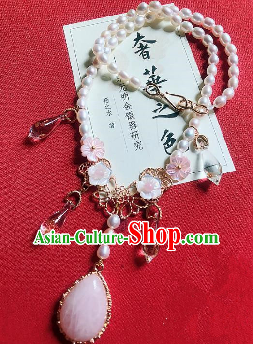Chinese Traditional Wedding Necklace Ancient Handmade Hanfu Pearls Necklet for Women