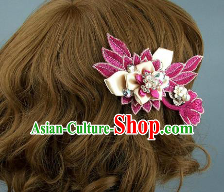 Top Grade Handmade Rosy Hair Claw Traditional Wedding Hair Accessories Headdress for Women