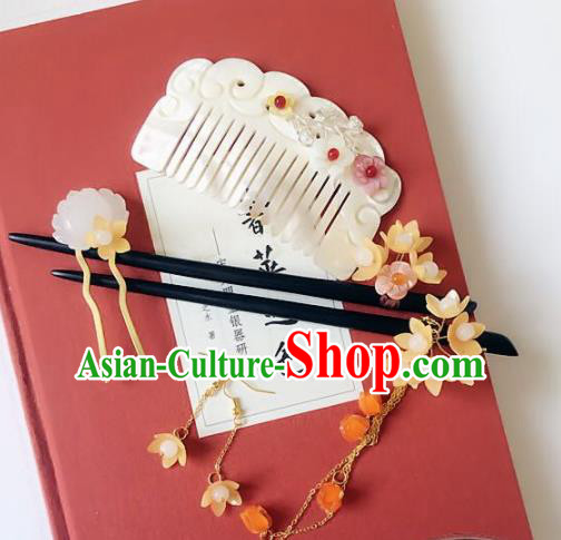 Handmade Chinese Ancient Hair Accessories Shell Hair Comb Hanfu Hairpins Complete Set for Women