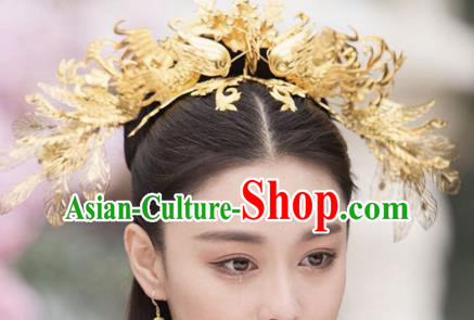 Handmade Chinese Golden Phoenix Coronet Ancient Hair Accessories Hanfu Hairpins for Women