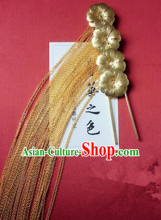 Handmade Chinese Ancient Hair Accessories Hanfu Golden Tassel Hairpins for Women