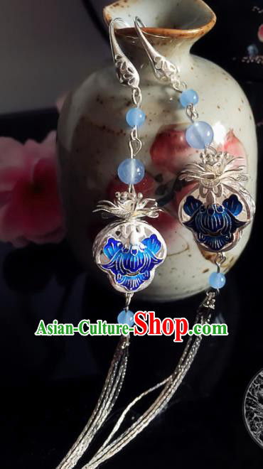 Chinese Ancient Hanfu Jewelry Accessories Traditional Blueing Earrings for Women