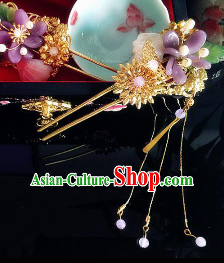 Chinese Handmade Ancient Palace Hair Accessories Hanfu Tassel Flowers Hairpins for Women