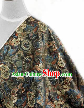 Asian Chinese Traditional Tang Suit Fabric Black Satin Brocade Silk Material Classical Pattern Design Drapery