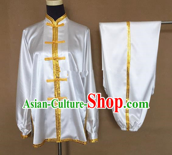 Chinese Traditional Martial Arts Yellow Buttons Costumes Tai Chi Tai Ji Training Silk Clothing for Adults