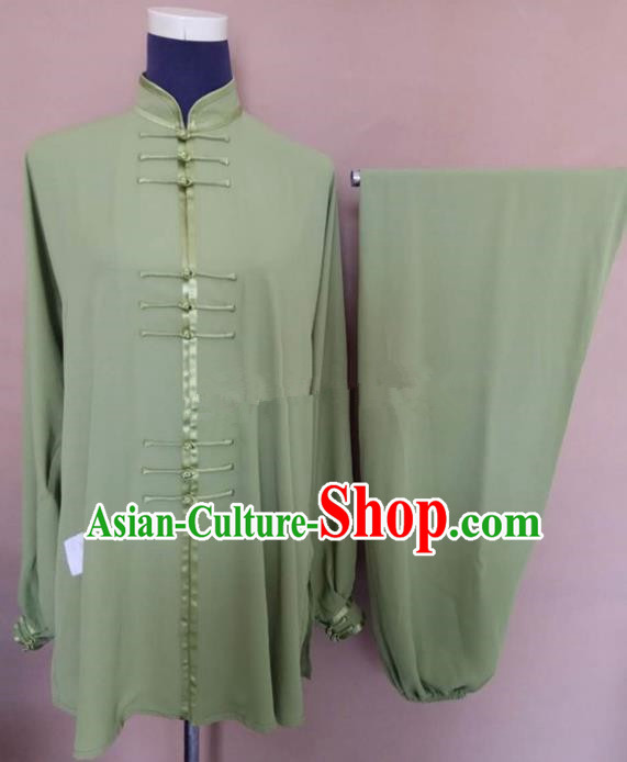 Chinese Traditional Kung Fu Martial Arts Costumes Tai Chi Training Green Clothing for Women