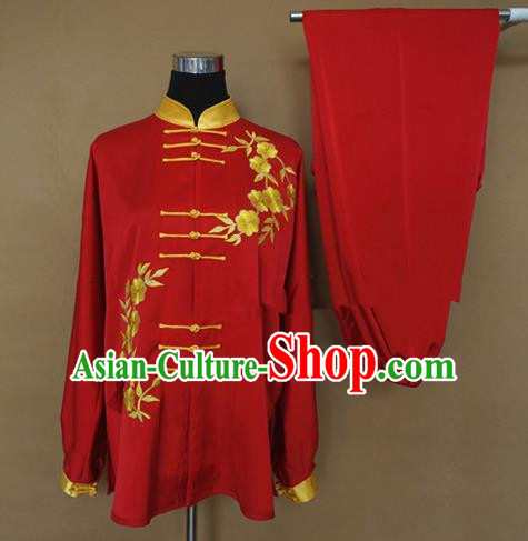 Chinese Traditional Kung Fu Martial Arts Red Costumes Tai Chi Training Clothing for Women