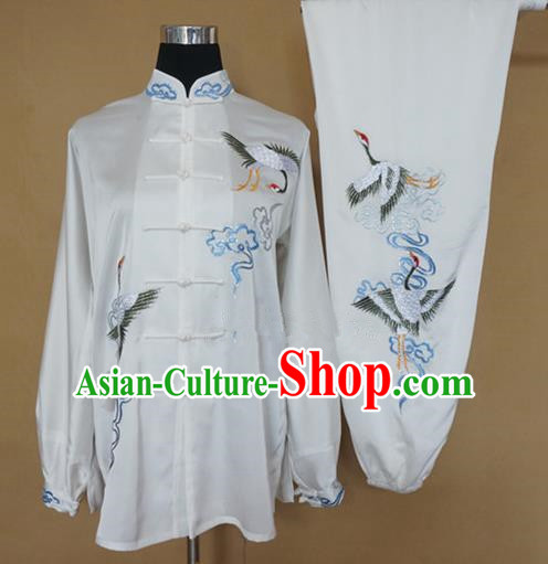 Chinese Traditional Martial Arts Costumes Tai Chi Kung Fu Training Embroidered Cranes Clothing for Adults